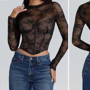 House of CB Black Floral Lace Blouse